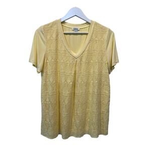 Sundance Top Womens Medium Boho Embroidered Silk Lace T-Shirt Yellow Tiny Flaw